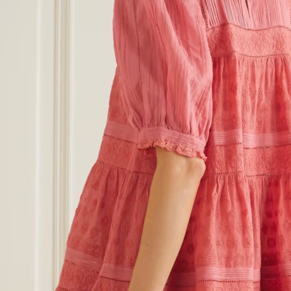 DÔEN Nerine embroidered tiered cotton-voile mini dress size MEDIUM - Picture 10 of 11